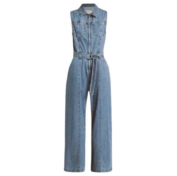 FRAME Sleeveless Wide-Leg Denim Jumpsuit $478 Belted Utility Size M J1838 - Picture 4 of 11